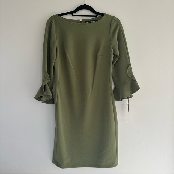 NWT Karl Lagerfeld Paris Green Lynn Fitted Shift Dress Olive Green Size 2 - Picture 1 of 5